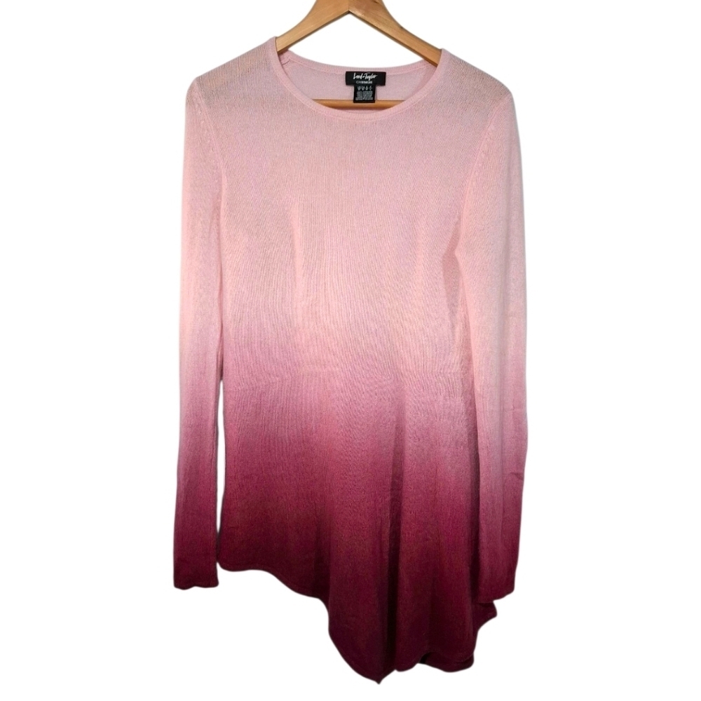 Lord &Taylor Women's Pink Ombre cashmere Asimetric sweater Size Medium Fairy